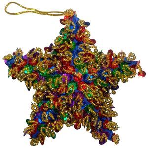 Handmade Sequin Beaded Christmas Tree Ornament 3D Star Multicolor 5 in
